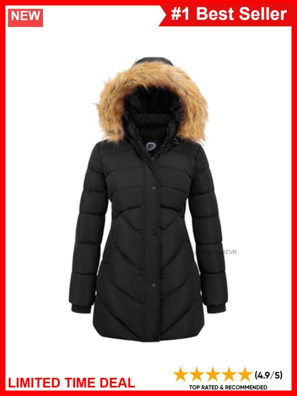 Waterproof Insulated Long Puffer Coat Faux Fur Removable Hood Winter Parka